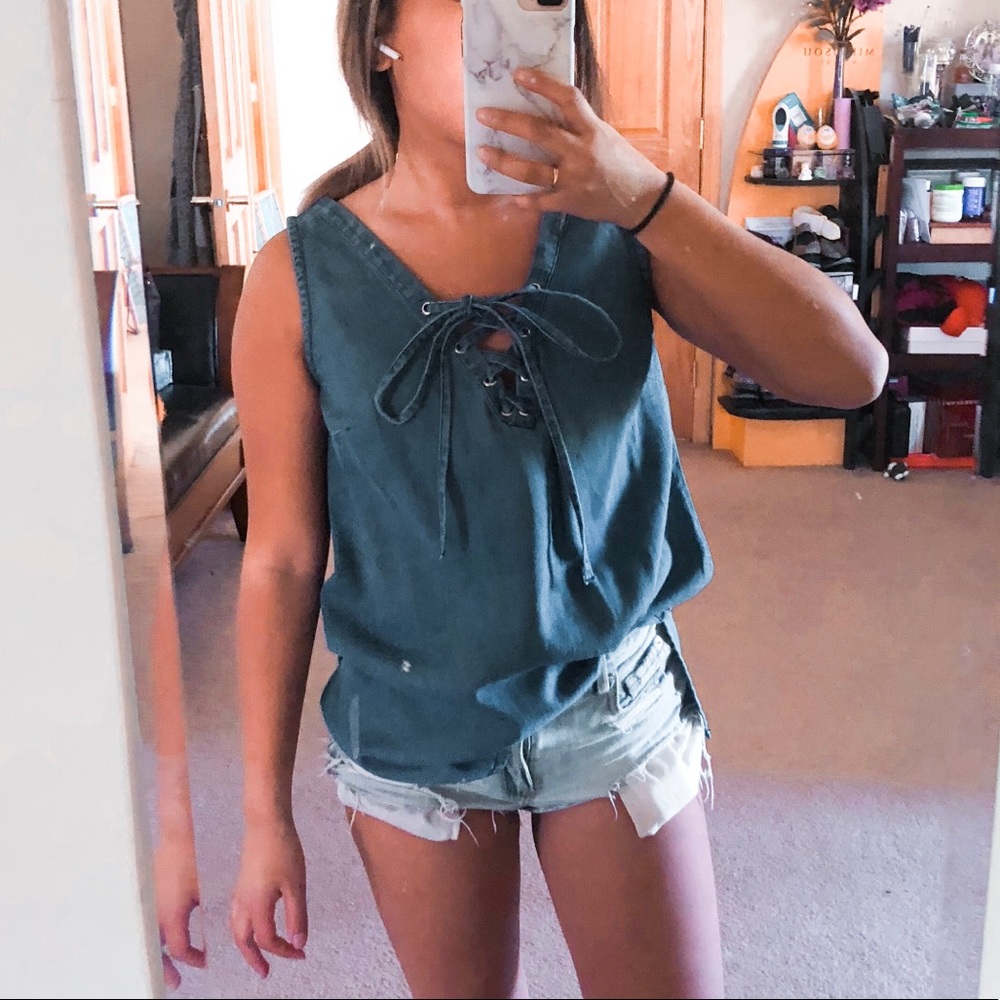 Denim top with tags